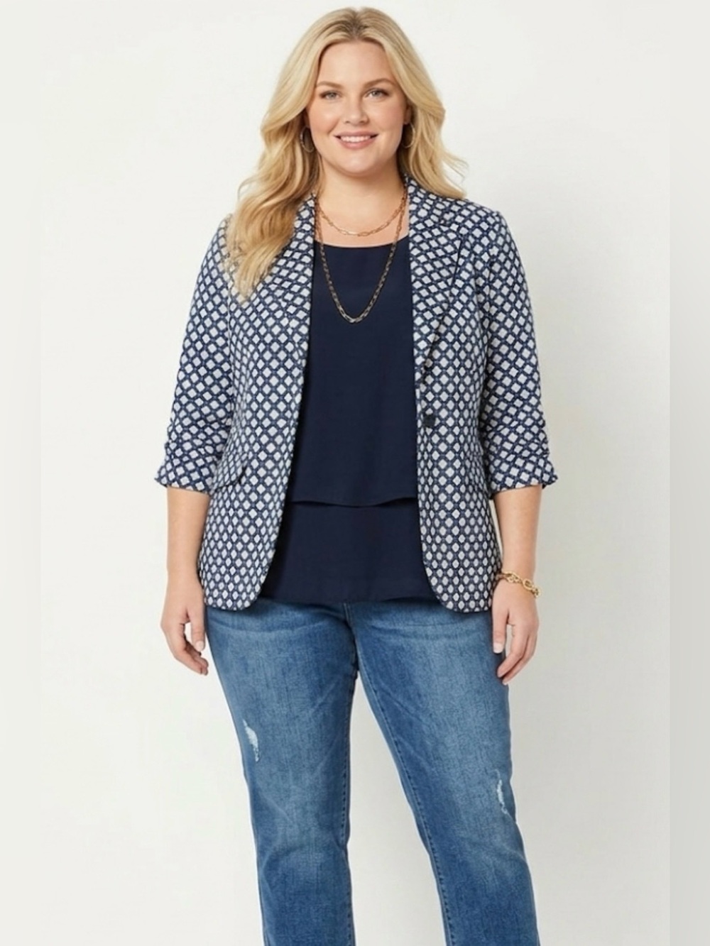 DG2 by Diane Gilman Stretch Crepe Printed Blazer NWT